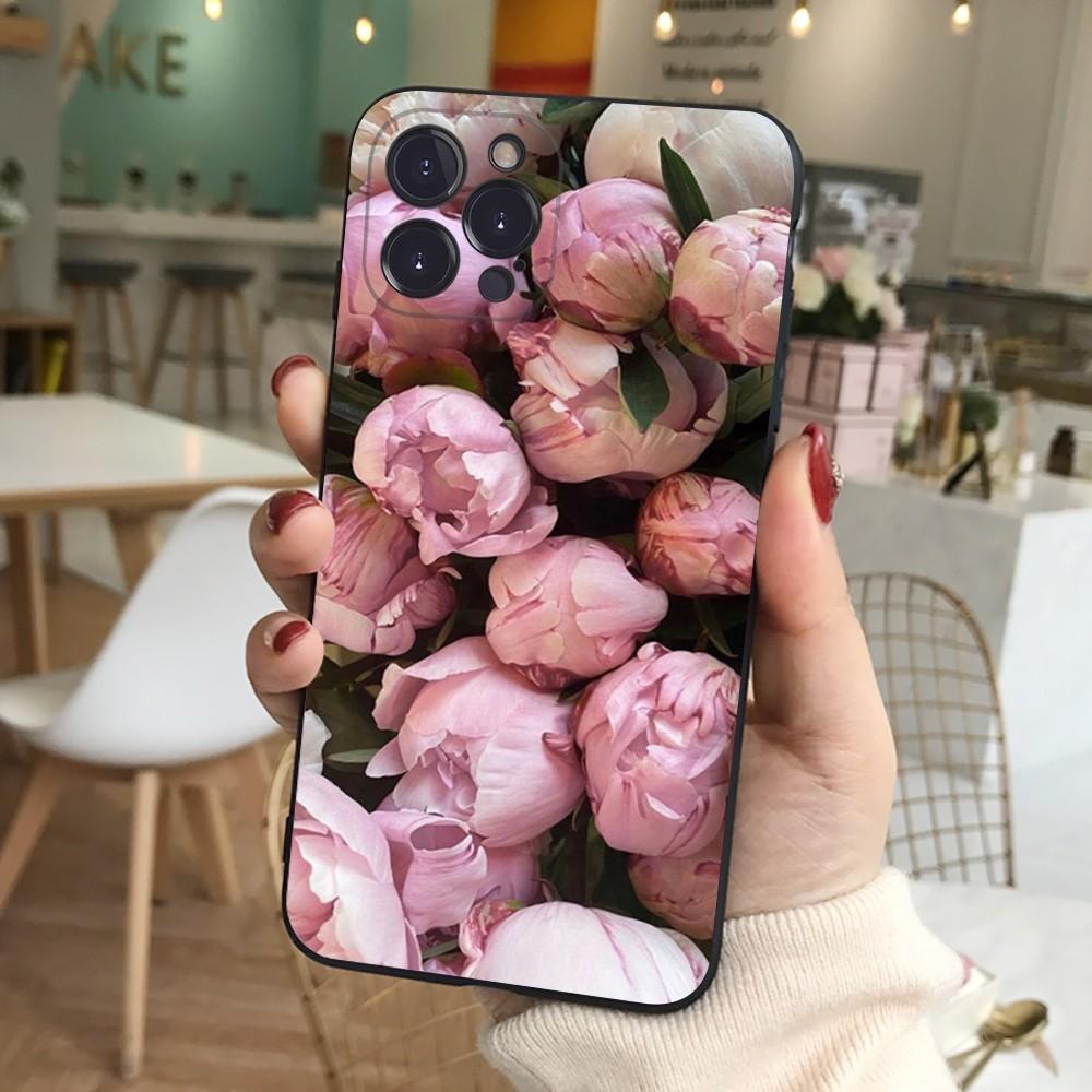 Elegant Pink Purple Peony Phone Case For iPhone 15 14 11 12 13 Mini Pro XS Max Cover 6 7 8 Plus X XR SE 2020 Funda Shell