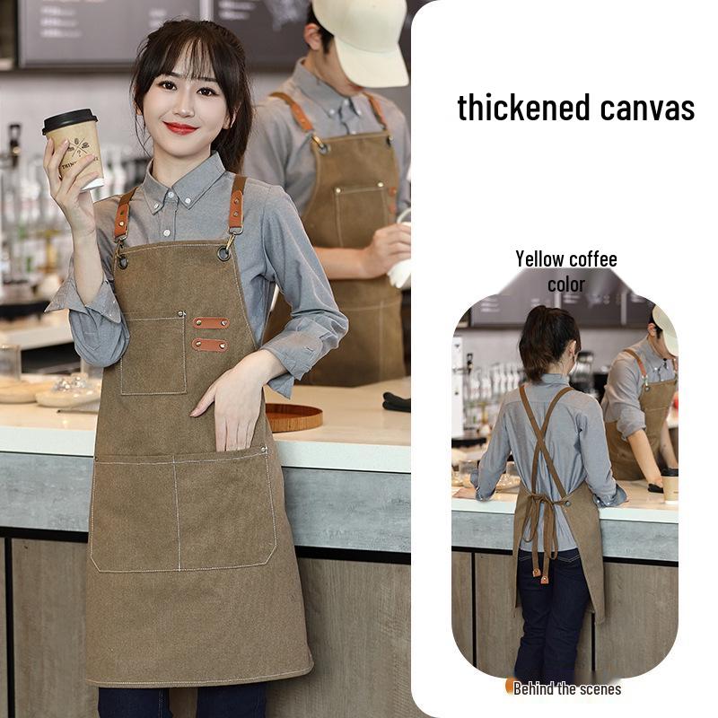Thickened Canvas Waist Apron with Printed Logo for Coffee and Nail Salon Workwear
