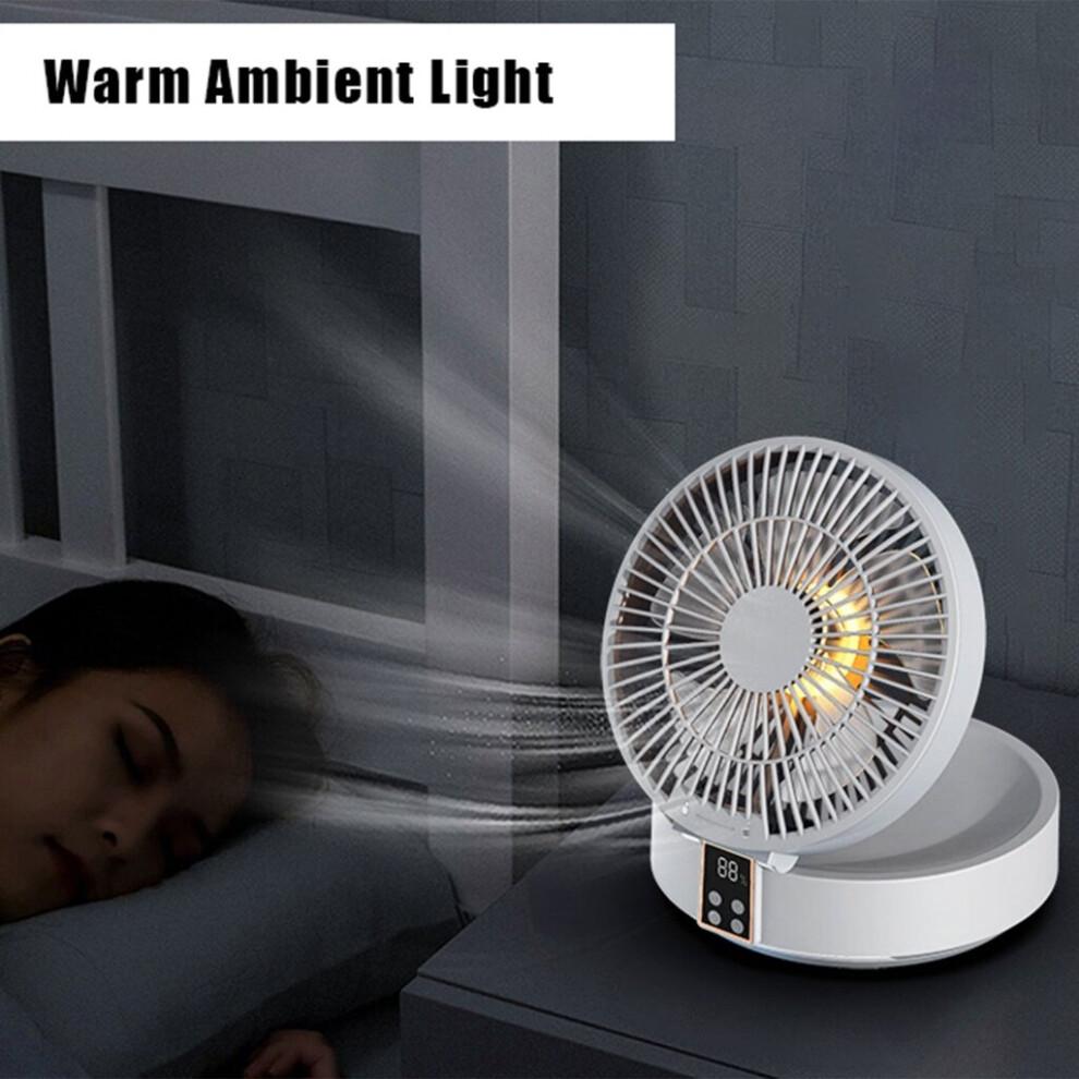 (White) Remote Control Wireless Wall Mounted Circulation Air Cooling Fan with LED Light