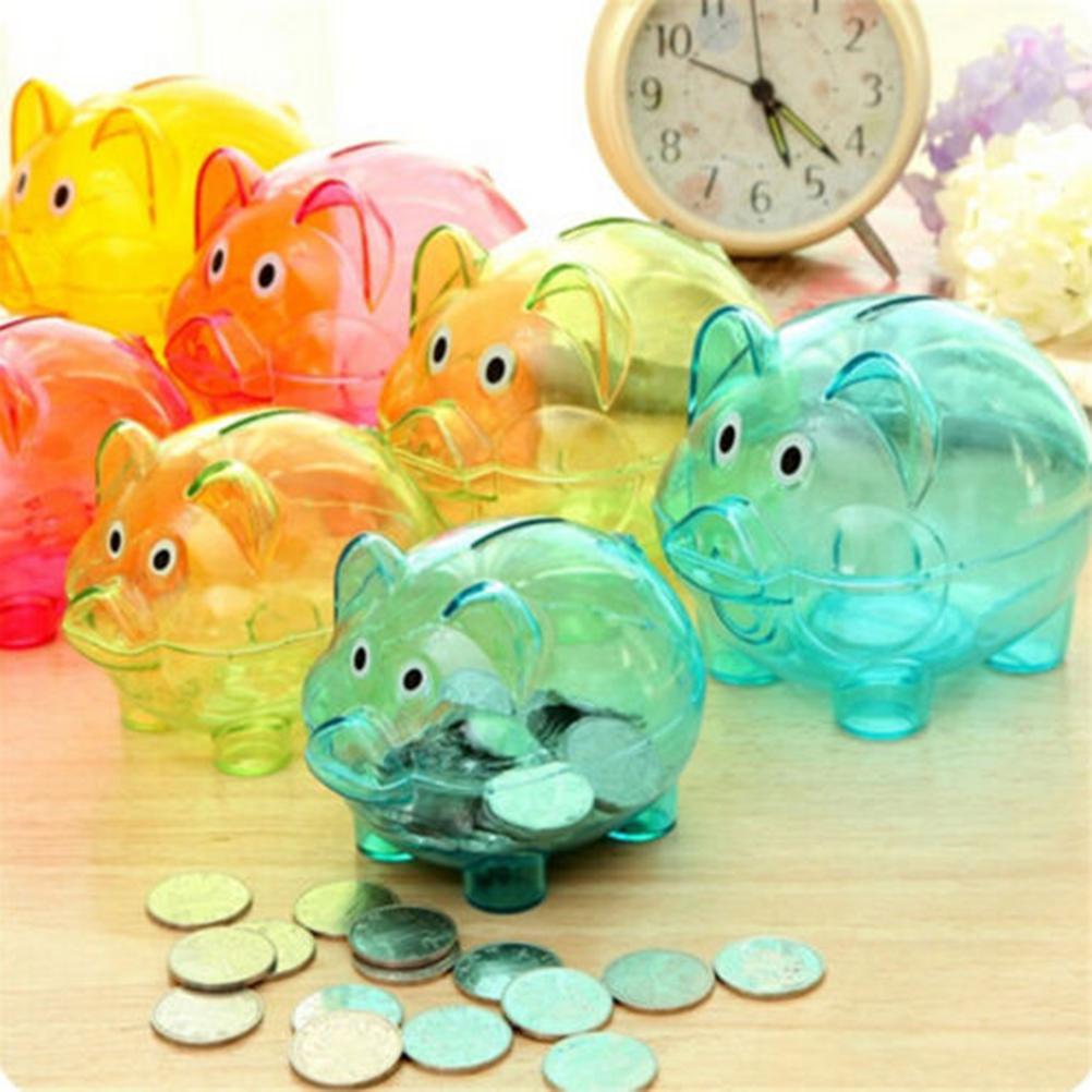 Candy Color Kids Piggy Bank Transparent Plastic Coin Box Cute Animal Money Saving Jar For Children Gift Toy
