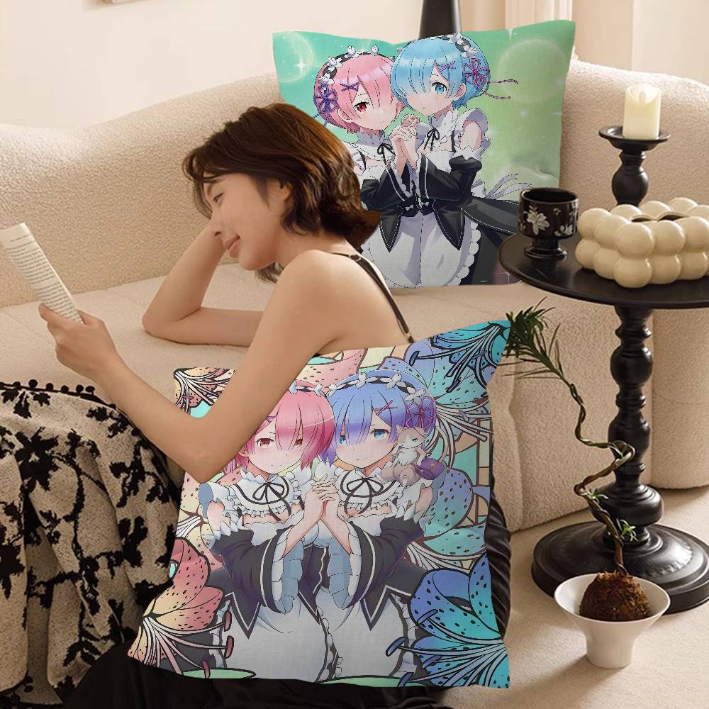 Anime Re Zero Cushion Cover Inches Farmhouse Decor Home Throw Pillow Covers for Couch Decorations