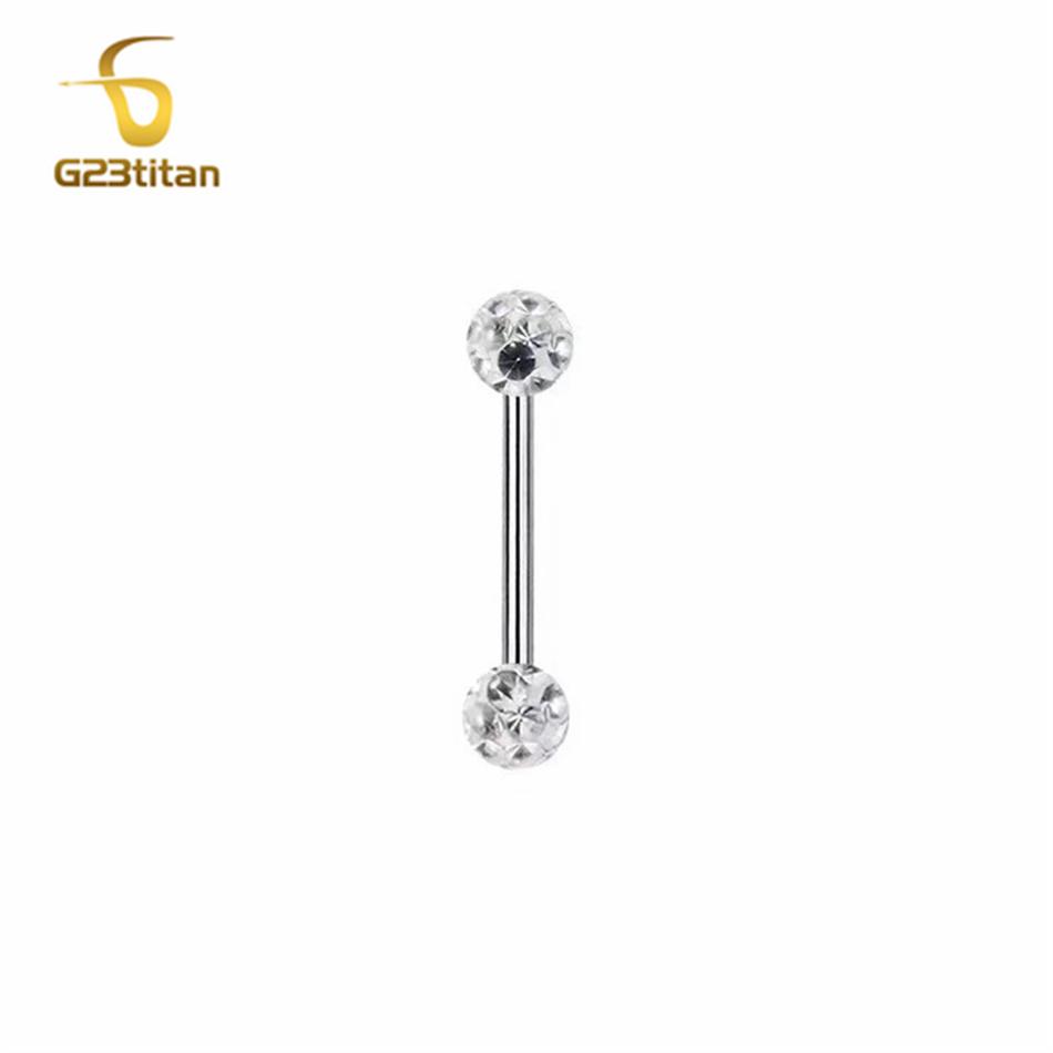 Waterproof Crystal Resin Ball Tongue Rings Nipple Barbell Ear Cartilage Earring 14G 1.6mm 12-22mm Titanium Piercing Body Jewelry