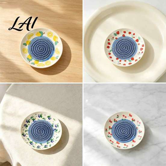 Kitchen Grater Tool Ceramic Garlic Plate Fruit Print Ginger Cheese Manual Grinder Vegetables Multi-function Mincer Dish for Onion Lemon,