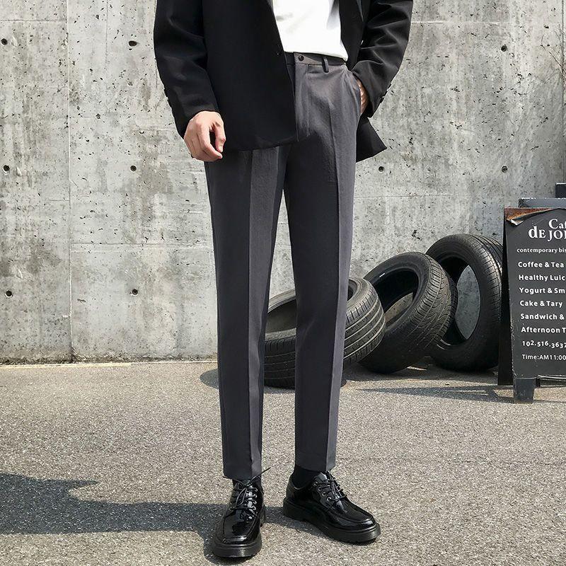 

Новая весенне-летняя повседневная деловая мода однотонные легкие дышащие немнущиеся прямые укороченные брюки 30 темно серый