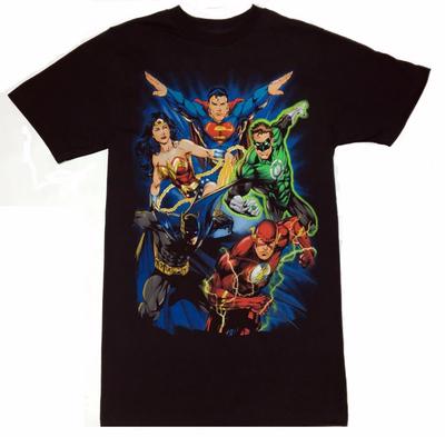 JUSTICE LEAGUE Batman, Superman, Wonder Woman, Flash, Lanterna Verde T-shirt 100% Cotone Magliette Uomo Top NUOVO