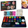MULZI Face and Body Paint Kit for Kids: 20 Water Based, Non-Toxic Oil Palette, Ideal for Halloween Makeup, Parties - Includes 2 Hair Chalk Combs, 3