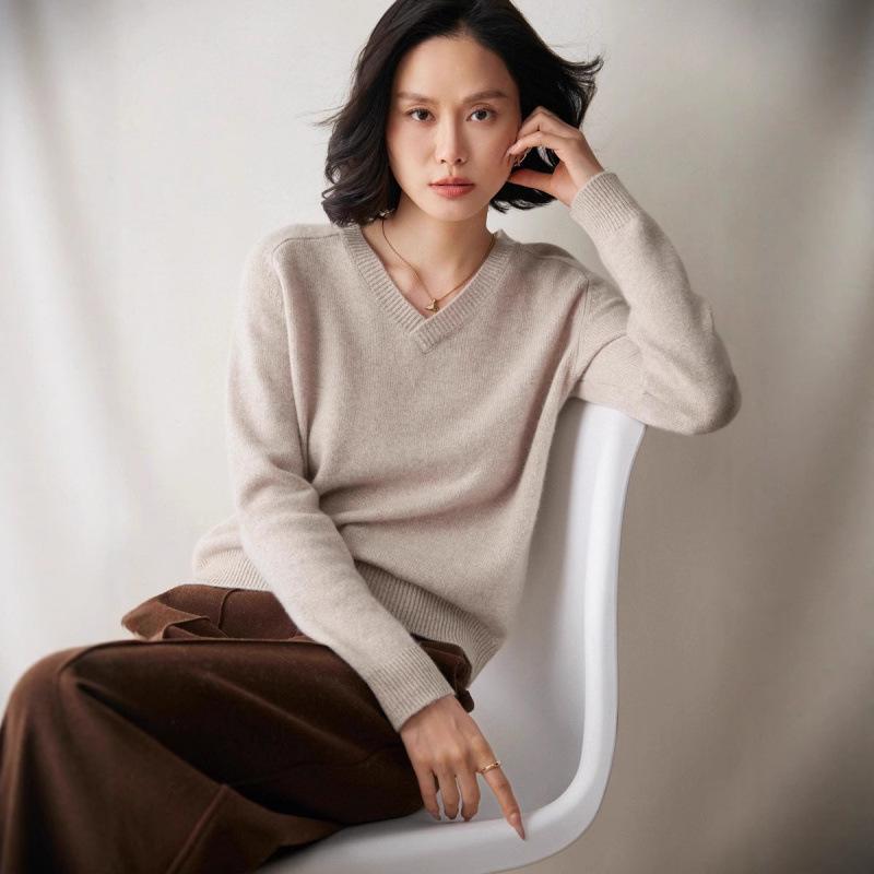 Women's Thickened V-Neck Cashmere Raglan Sweater - Loose Knit Two-Strand Base Layer for Autumn/Winter