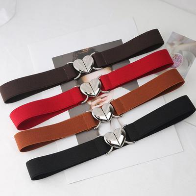 Women's Love Buckle Skinny Belt - Elastic Waistband for Dresses, Narrow Leather Cinch, Black