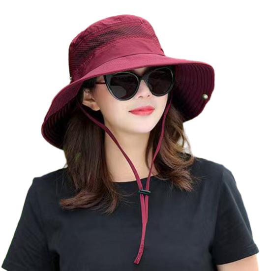 Fisherman Hat Wide Brim Breathable Mesh Sun Hat with Adjustable Drawstring Outdoor Climbing Fishing Hat
