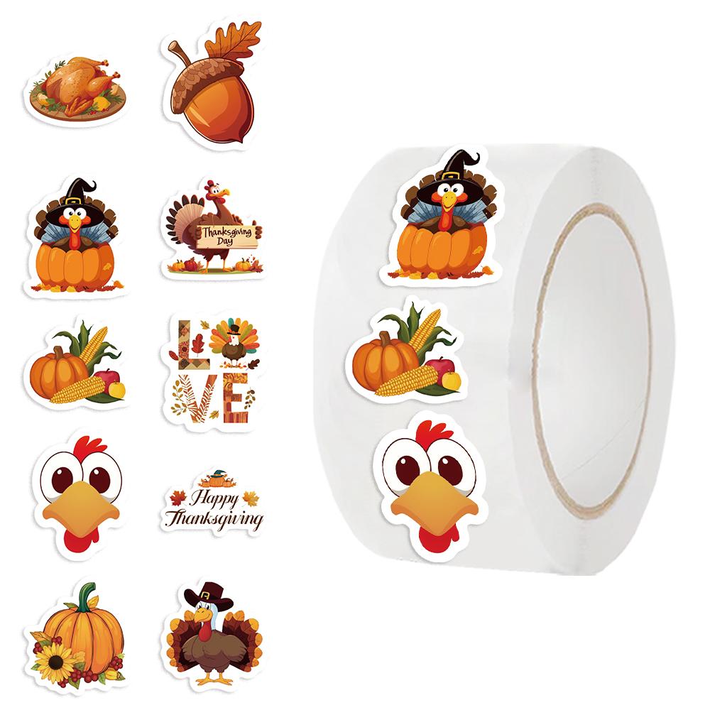500 Stuks Thanksgiving Dag Sticker Rol Kalkoenbouten En Pompoen Herfst Oogst Stickers Diverse Kleuren Perfect Voor Cadeau