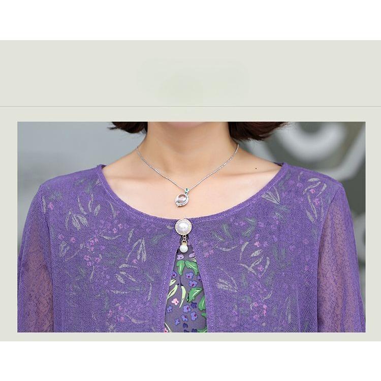 Elegantní letní šaty s krátkým rukávem pro ženy Móda pro střední věk Zeštíhlující Falešné dvoudílné Šaty pro matku