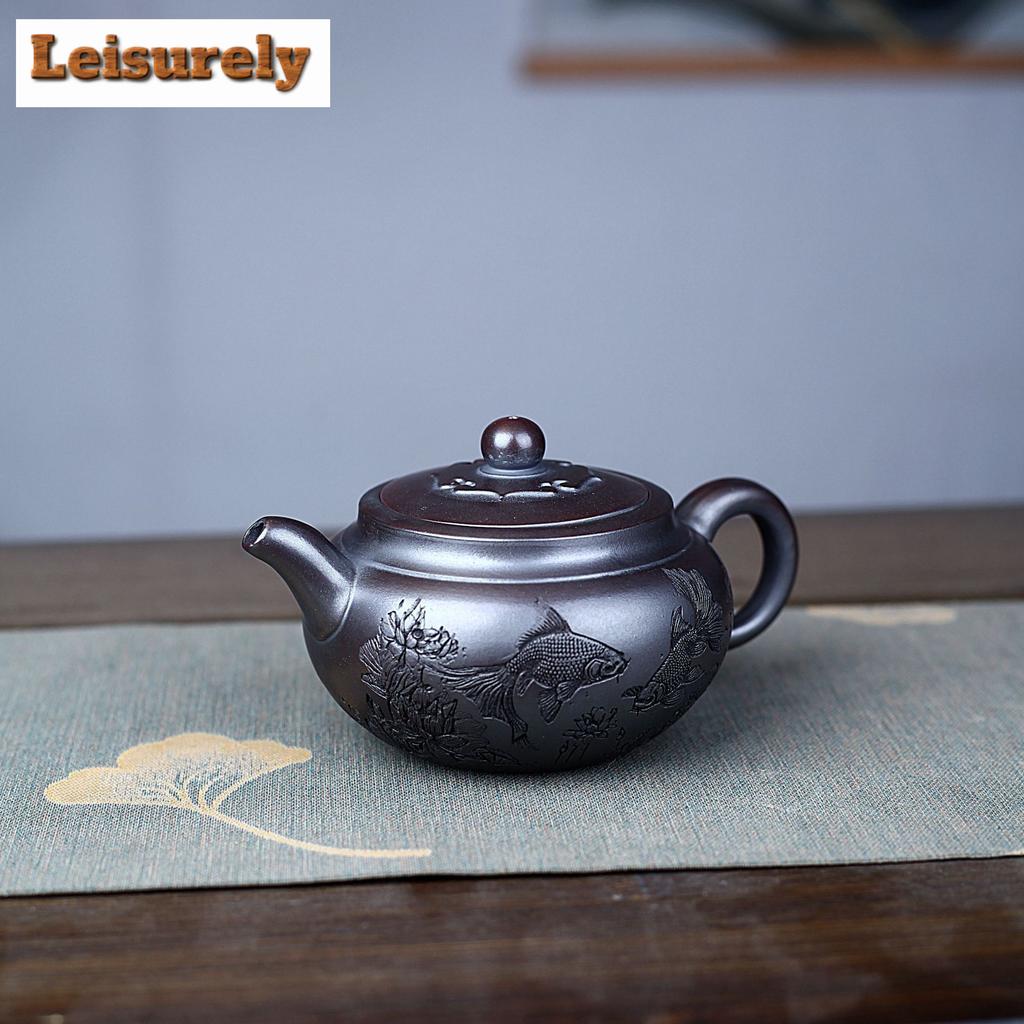 350ml Aesthetic Yixing Purple Clay Teapots Handmade Antique Koi Pot Raw Ore Antique Red Mud Tea Maker Kettle Zisha Tea Set Tea