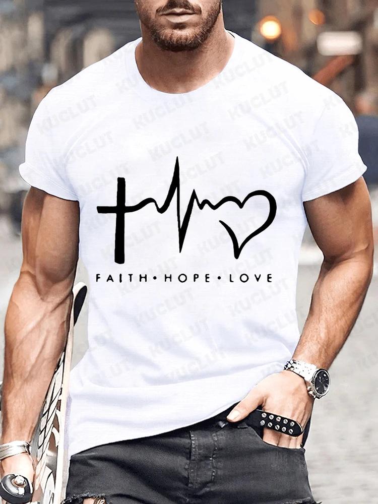 New Summer Round Neck Short Sleeve T-shirt for Men Christian Faith Cross Graphic Fshion T Shirts Short Sleeve Tee Tops