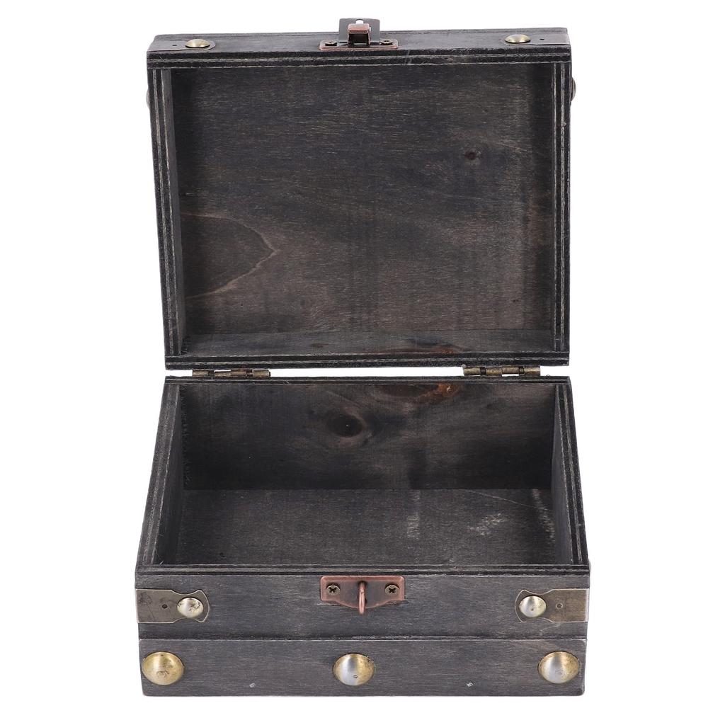 Vintage Wooden Storage Box 145x120x85mm Multifunctional Decorative Treasure Chest Box with 3 Bit Lock