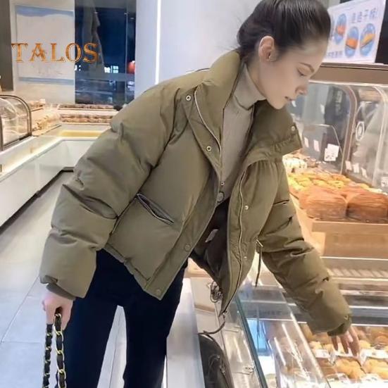 Vinter Dunjakke Fortykket Vattert Ståkrage Store Glidelåslommer Glidelåslukking Vindtett Lange Ermer Varmebevarende Varm Hverdagsovertøy Bomullsjakke