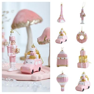 Pink Christmas Hanging Decoration Plastic Gift Box Christmas Tree Ornament Wreath Car Shopwindow Xmas Baubles Scene Making