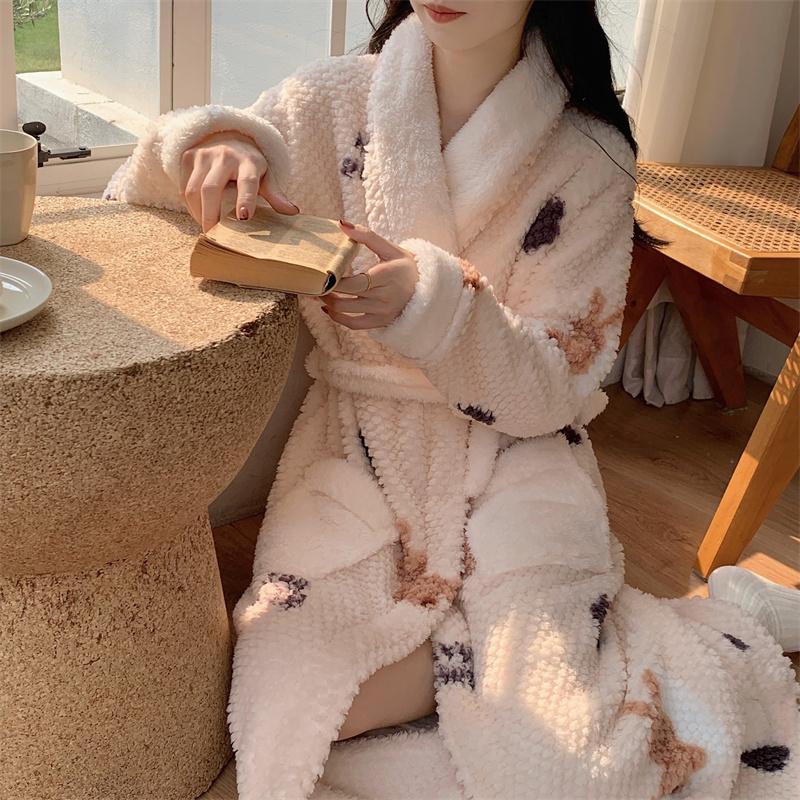 Župany Dámské Jednobarevné Jednořadé Silné Volné Zimní Teplé Domácí oblečení Jednoduché Volnočasové Lounge Populární Vysokoškolské Výstřih do V Dámské Pohodlné