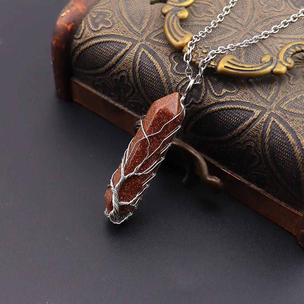 

Hand-Wrapped Tree Of Life Natural Rough Stone Crystal Hexagonal Prism Necklace Fortune Tree Necklace N502