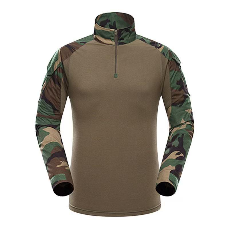 Mens Tactical Military-Style Camo Long Sleeve Training Shirt Outdoor Combat Uniform Hiking Camping Shooting Sports