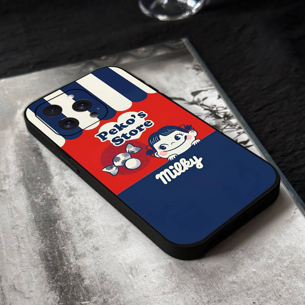 Fujiya Milky Peko-Chan Phone Case Black Silicone Soft Shell For IPhone 17 16 15 14 13 12 11 Air Pro Max Plus Hot Sale