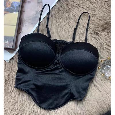 2025 Women Sexy Crop Top Solid Spring Summer New Pleated Satin Tanks Top With Bra Pad Beach Camis Spaghetti Backless Casual Top