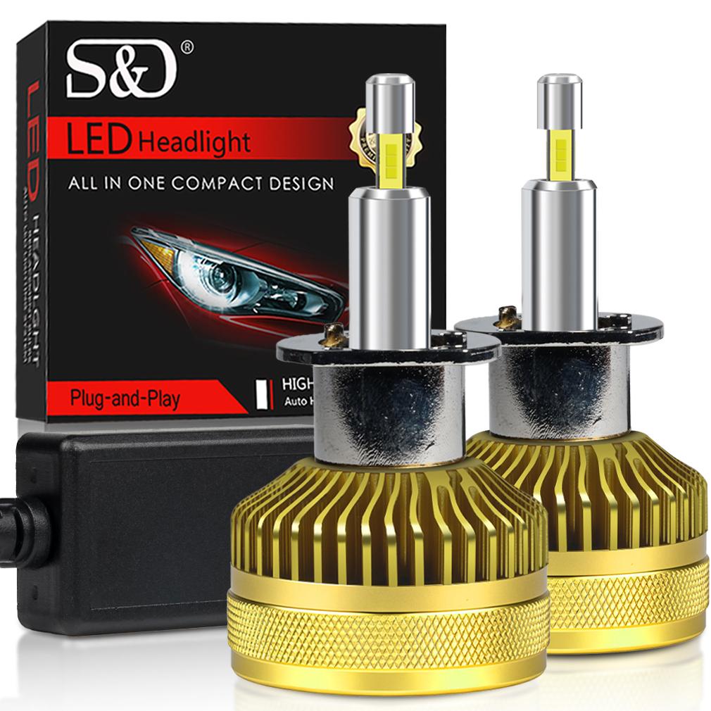 2Pcs 50000LM 4 Sides Canbus H7 Led Car Headlight Bulbs 140W 360 Turbo H11 H1 HB3 9005 HB4 9006 Copper Tube External Drive Auto Headlamp 6500K White