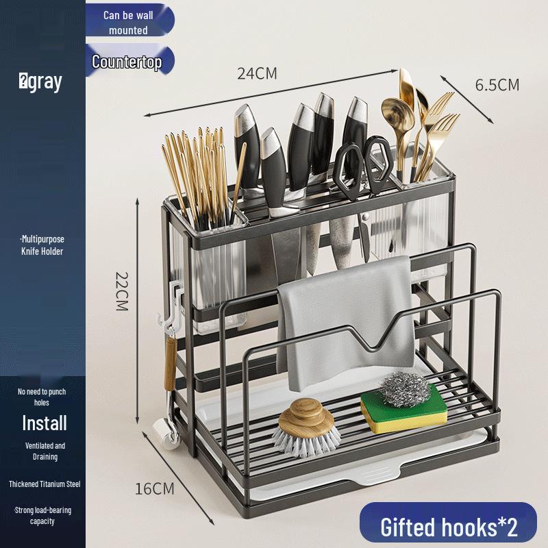 

Stainless Steel Wall-Mounted Kitchen Knife and Pot Lid Holder with Cutting Board Storage.