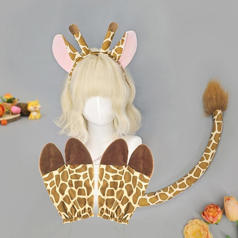 Realistic Giraffe Ears Hooves and Tail Plush Costume Set for Children Role Play Parties and School Event