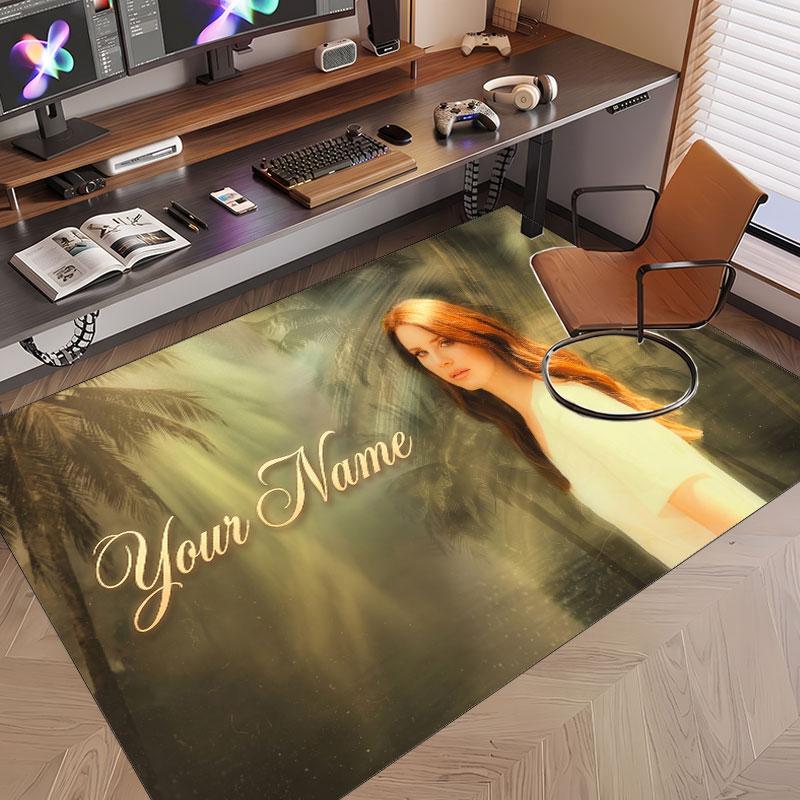 Custom Name Crystal Velvet Rug,Lana Del Rey Comfortable Anti Slip Floor Mat For Room Decoration