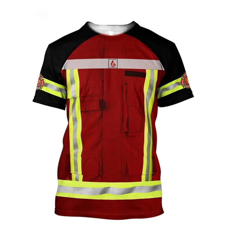Summer Fashion Comfortable Loose Round Neck Short Sleeve Large Size T-shirt Creative Firefighter 3d Printed Men's Casual Sports T-shirt