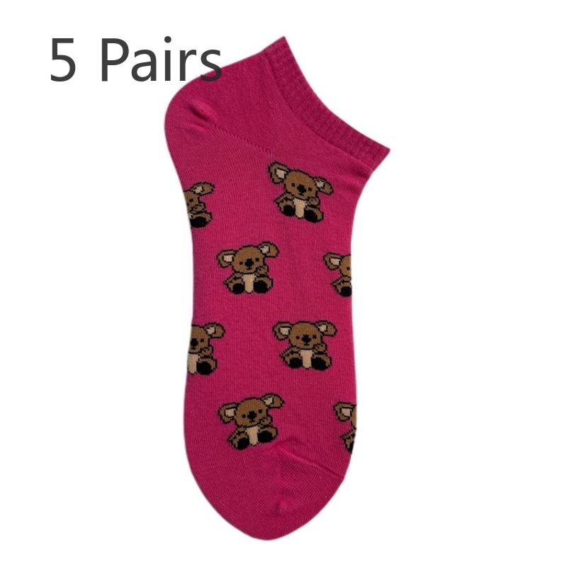 

5 пар коротких носков с рисунком панды, забавные мужские и женские уличные хип-хоп креативные хлопковые носки для пар 5 pairs розы красного