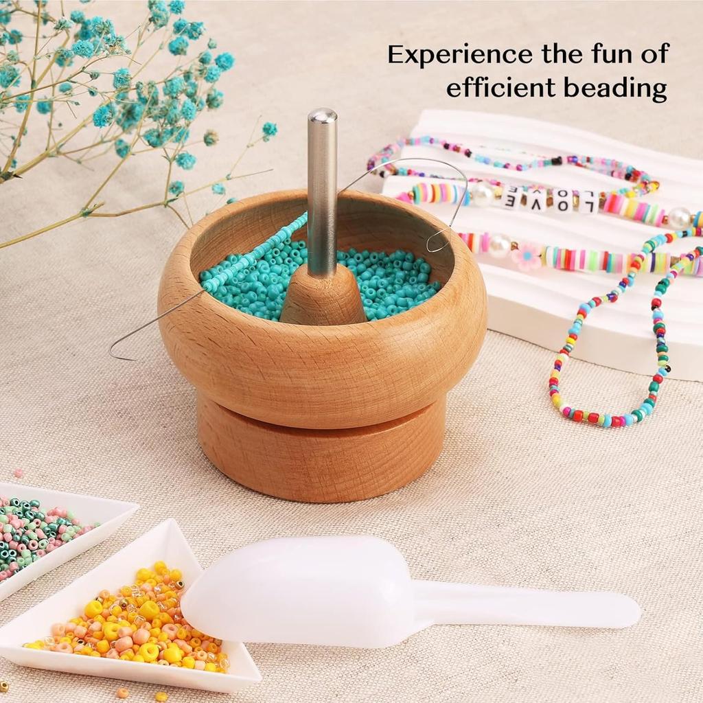 Bead Spinner for Jewelry Making, Effortless Rotating Wooden Clay Bead Spinner, Beading Supplies for Making Waist,Bracelets, Necklace