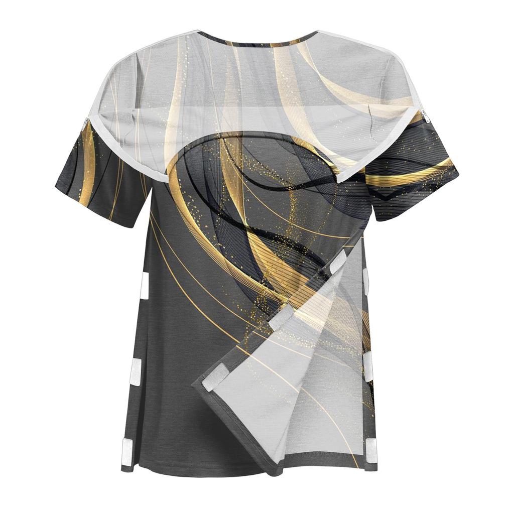 Womens Spring Tops Asymmetrical Neckline Summer Shirts for Women Floral Print Womens Summer Shirts Short Sleeve Comfortable Style