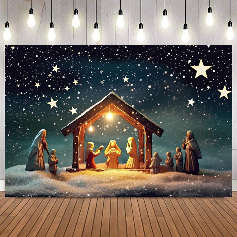 Merry Christmas Birth of Jesus Backdrop Starlit Sky Baby Shower Christianity Party Decor Supplies Banner Photo Background Prop11