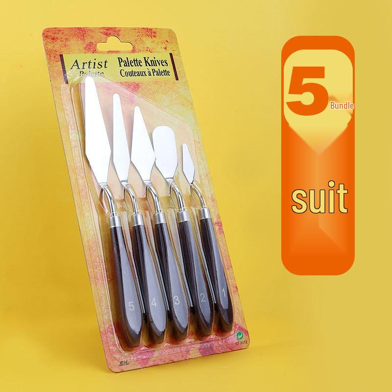 Stainless Steel Pigment Palette Knife Set for Oil Painting - Flat & Pointed Heads, Wooden Handles