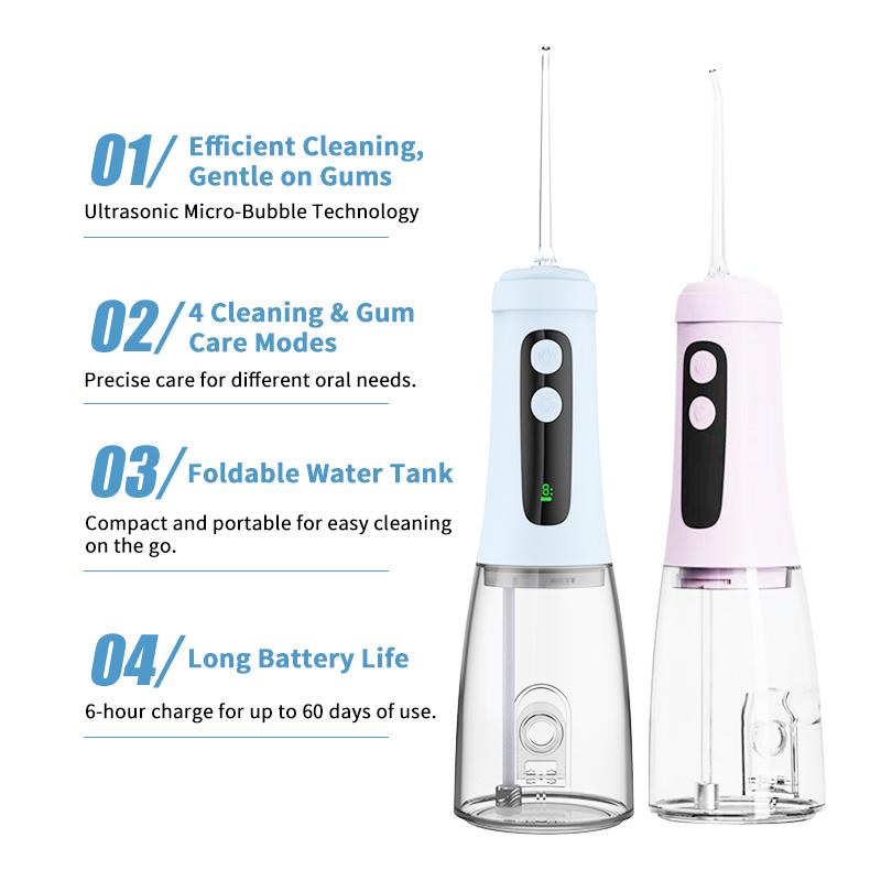 Cordless Dental Water Jet Electric Oral Irrigator 4 Cleaning Modes USB Charging UV Water Flosser Waterproof Dental Care Tool