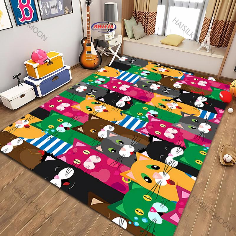 1pc Cat Splicing Pattern Washable Carpet, Abstract Style Indoor Mat, with Anti Slip Backing, LivingRoom, Bedroom, Home Decor Rug