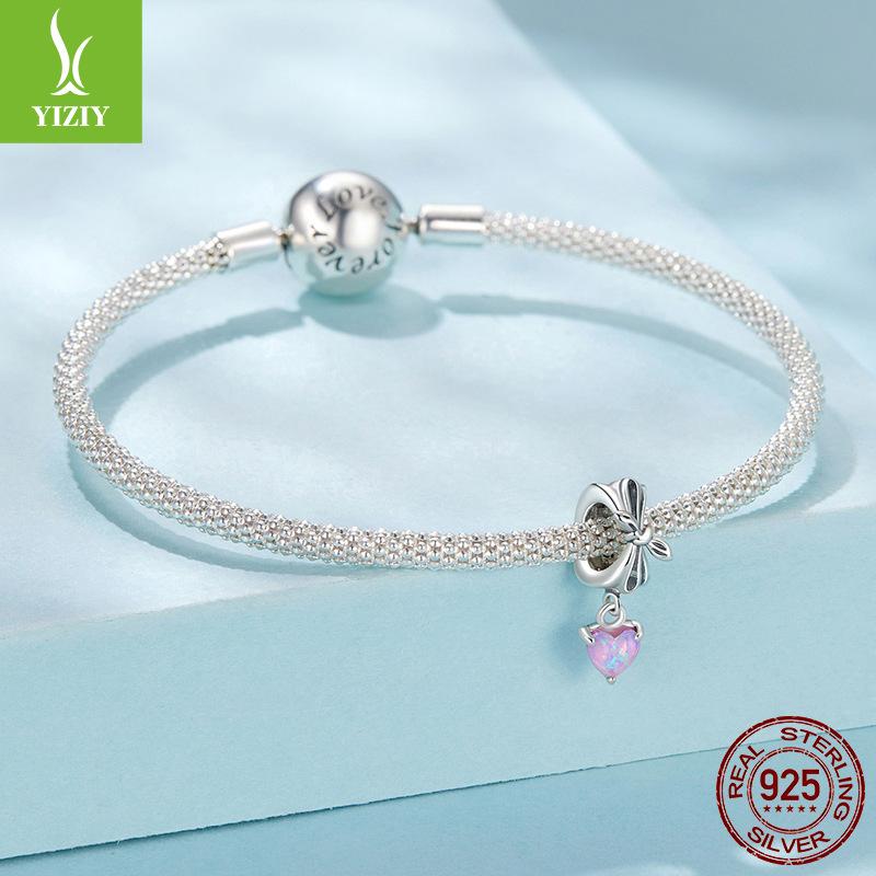 Pink Opal Bow Diy Pendant, Sweet Dream S925 Sterling Silver Love Beads