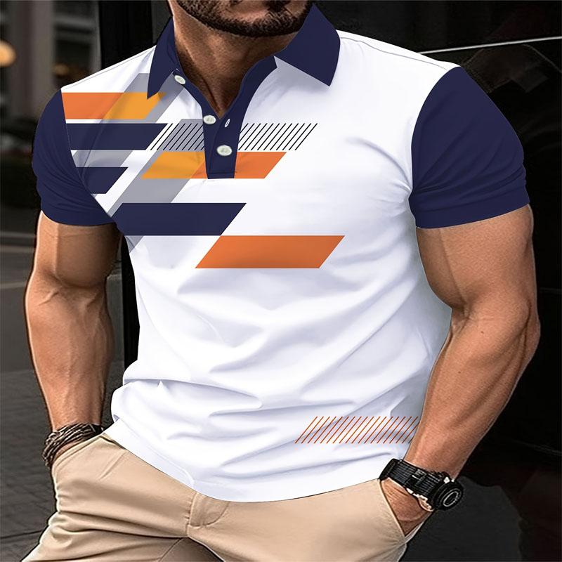 Fashion Block Digital Printing Pattern Men's Regular Edition Polo Shirt Summer Casual Outdoor Short Sleeved Top