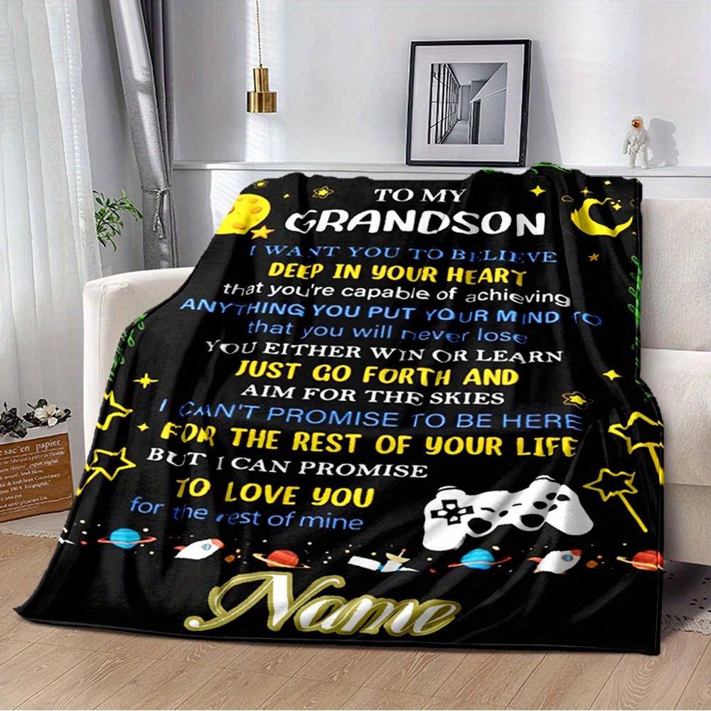 To My Grandson Customize Your Name Outdoor Blanket Suitable For All Seasons Comfortable And Warm Soft Blanket Suitable For Travel Gifts For Relatives