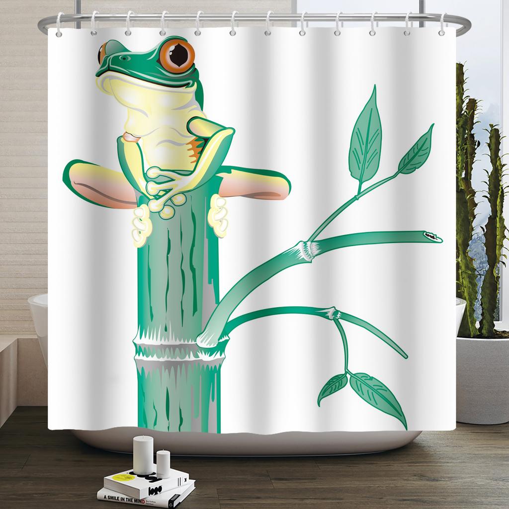 Funny Frog Shower Curtain for Bathroom Mushroom Butterfly Floral Green Plant Cartoon Animal Waterproof Polyester Shower Curtain
