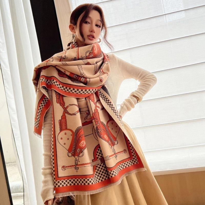 Gradual change flower imitation cashmere scarf women's high sense double-sided jacquard shawl retro scarf