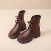 Small Thick-soled Heightened Lace-up Round Head Thick Heel Martin Boots Women's British Style Retro Women's Medium Boots 2025