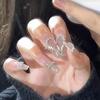 New Manicure Long Wearable False Nails Ballet False Nail Full Cover Grey White Marble Design Nails Tip French Coffin Nails Press On Nails