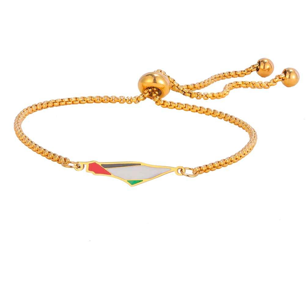 Jeshayuan Nuovi Braccialetti con Bandiera Mappa della Palestina per Donne Doppio Strato Ciondolo Mappa Paese Acciaio Inossidabile Braccialetto Corda per Coppia Regalo