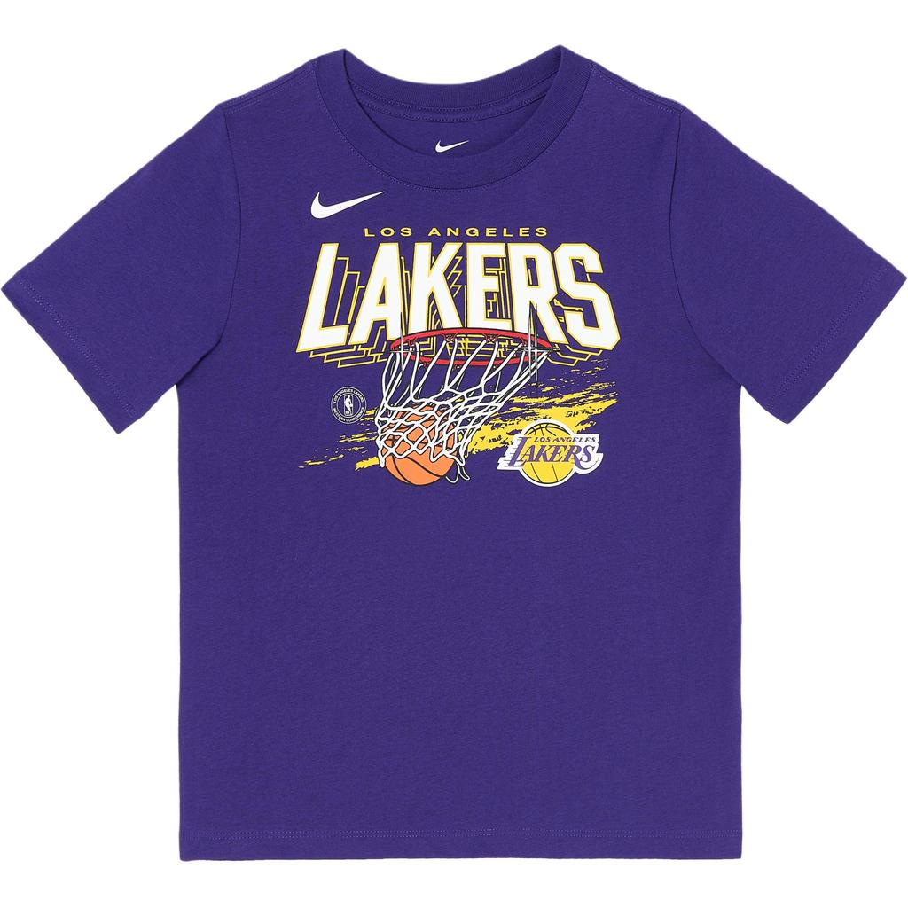 Nike NBA Collaboration Los Angeles Lakers T-Shirt Logo Basketball Round Neck Pullover Short Sleeve Kids Tops 3Z2B3BCJD-LAK