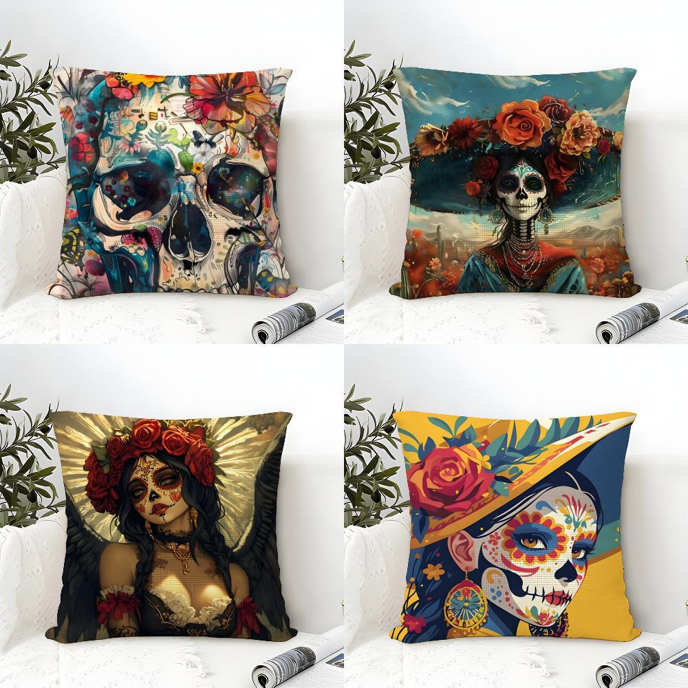 Festival Day Of The Dead Art 4 Pillow Case Linen Cushion Covers For Decorative Sofa Home Pillows Case Car Chair Pillows Cases