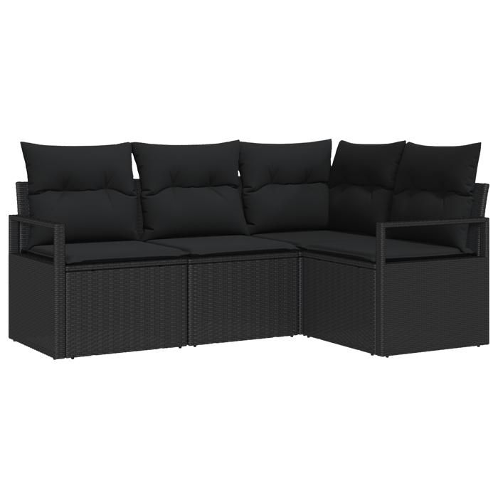Ensemble de canapés de jardin 4 pièces avec coussins Noir Poly Rattan, Canapé 2 places de jardin avec coussins Noir Poly 3346363