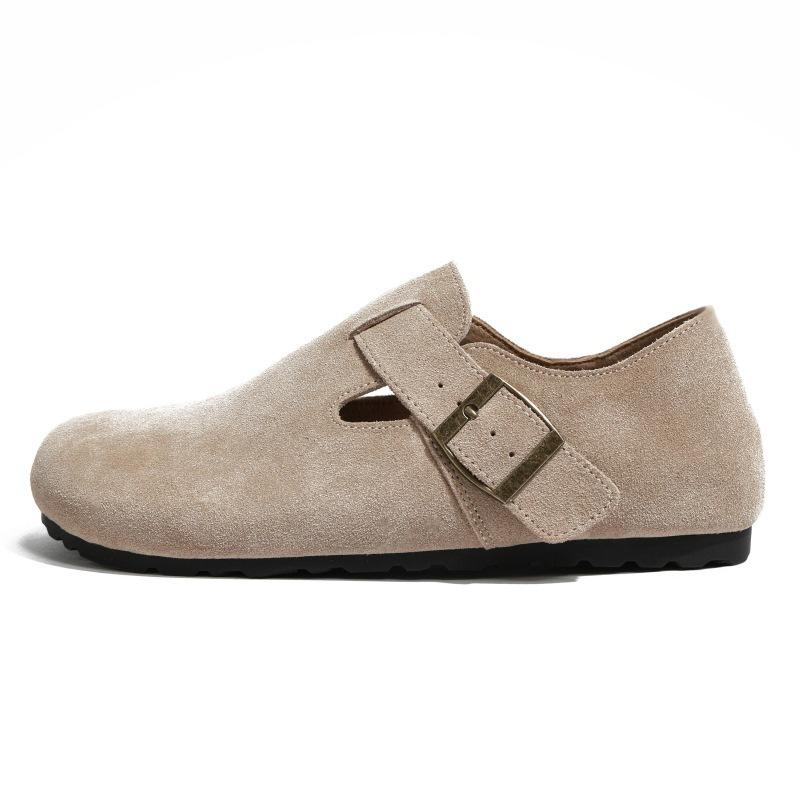 Sanxi full cowhide inner height increase soft sole retro one-pedal thick-soled all-inclusive single shoes women