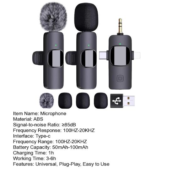 Wireless Lavalier Microphones Highly Sensitive Clear Sound Intelligent Noise Reduction Universal Wireless Clip-On Microphones Set